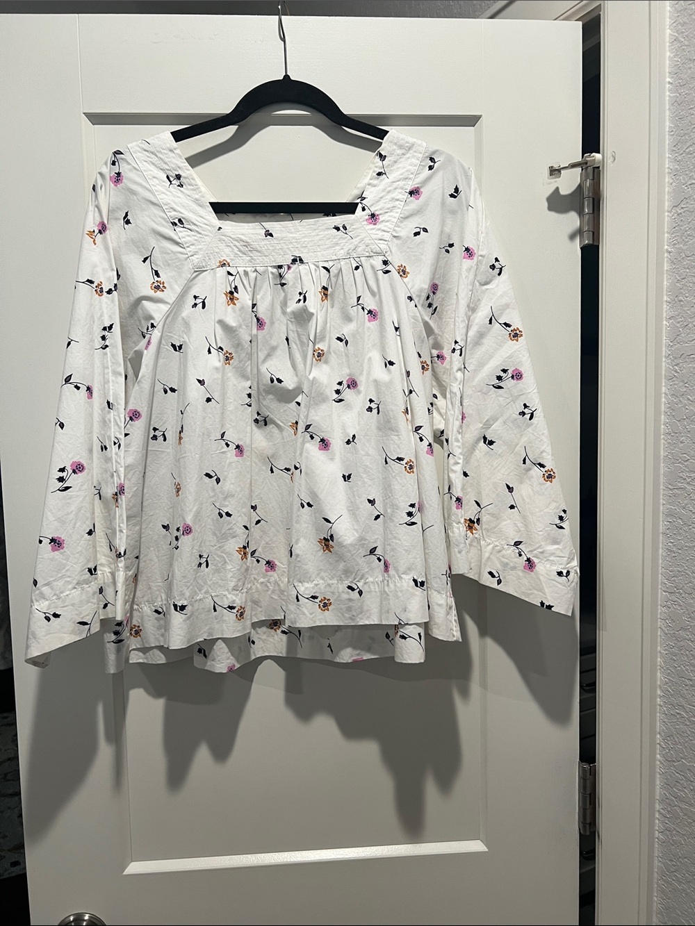 Madewell White Square-Neck Floral Peasant Blouse